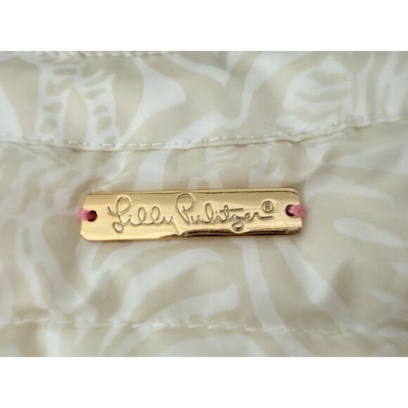 Lilly Pulitzer Reversible Down Jacket XS Cream Gold Zip Puffer Quilted Jacket - Picture 3 of 16
